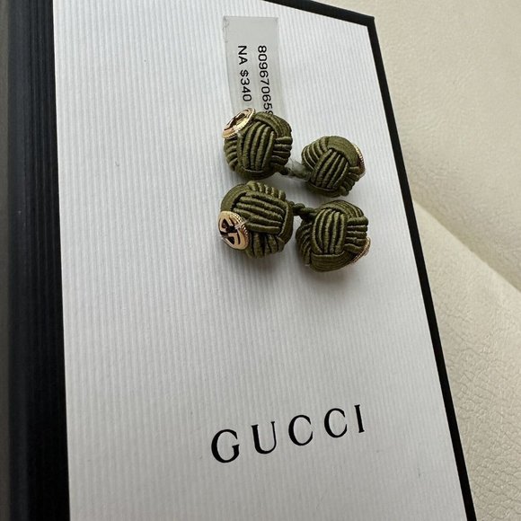 NEW Gucci Interlocking G rope cufflinks Green Gold GG Logo - Picture 4 of 9
